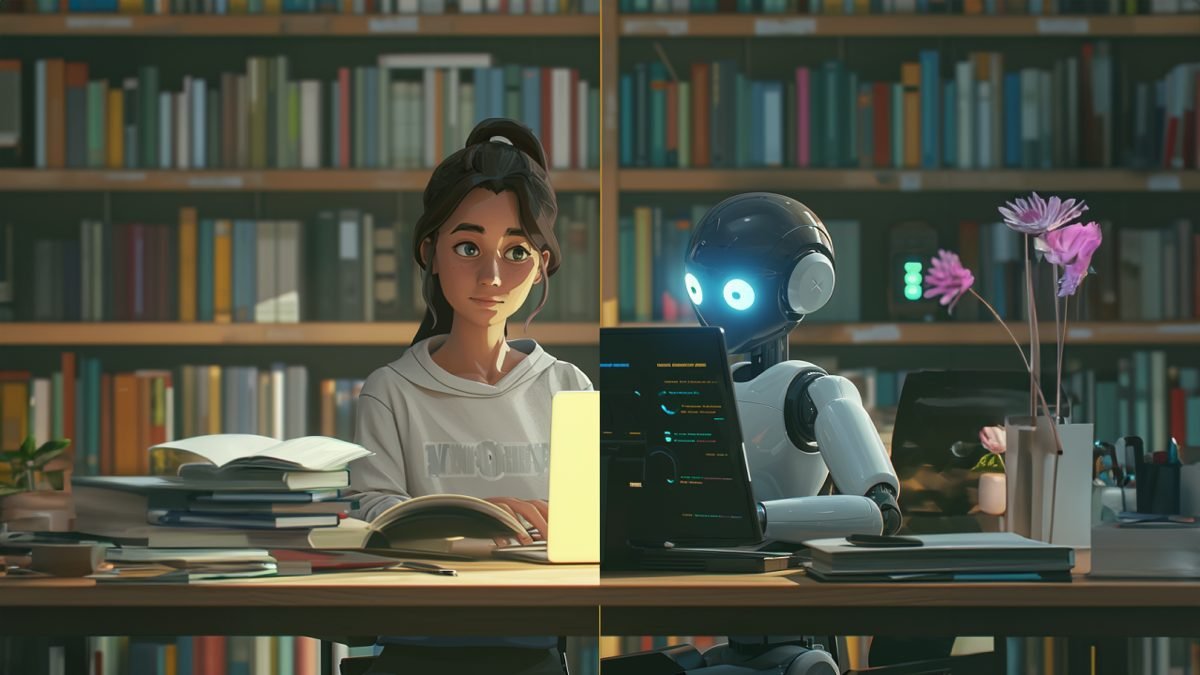 A human student and their AI classmate (Midjourney)