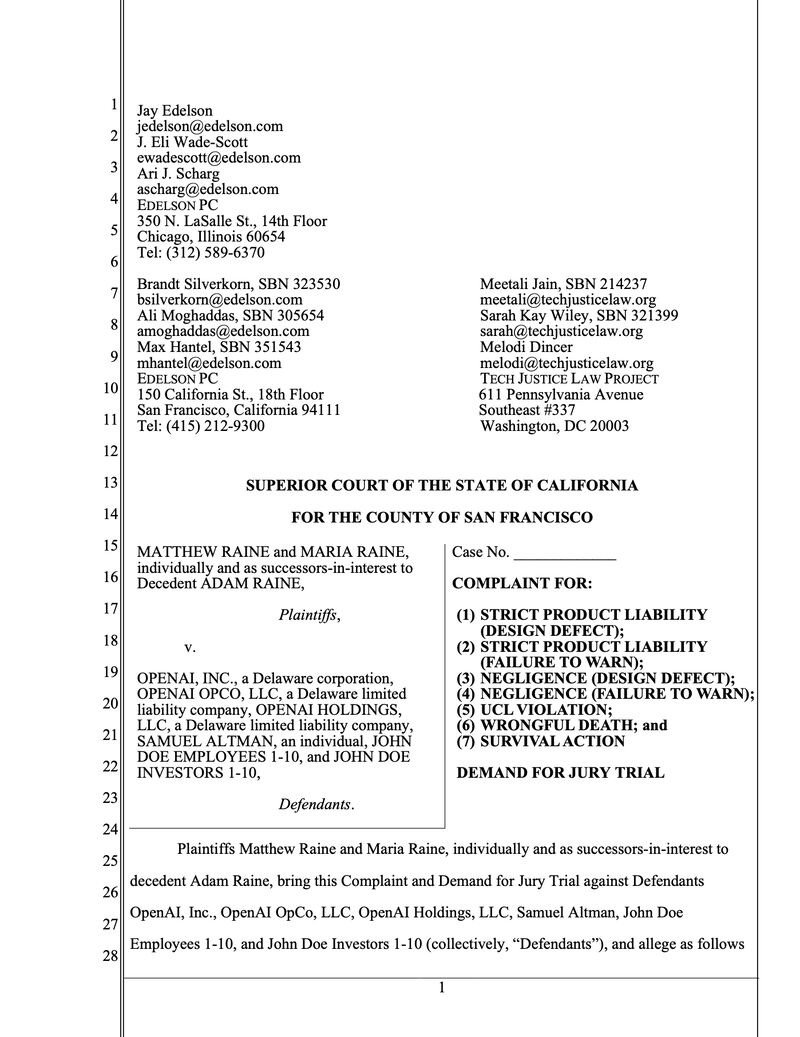 "OpenAI sued over ChatGPT's role in teen's death" | Luiza Jarovsky, PhD posted on the topic | LinkedIn
